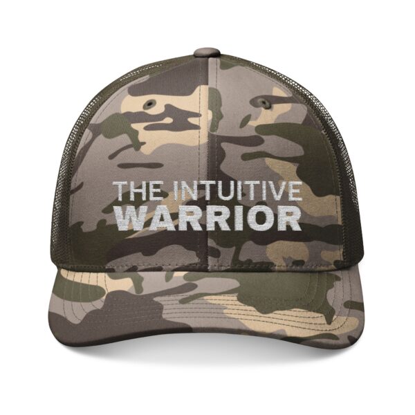 Camouflage Trucker Hat – The Intuitive Warrior | Outdoor Hat, Gift for Veterans, Hunting Cap, Stylish Accessory, Everyday Wear