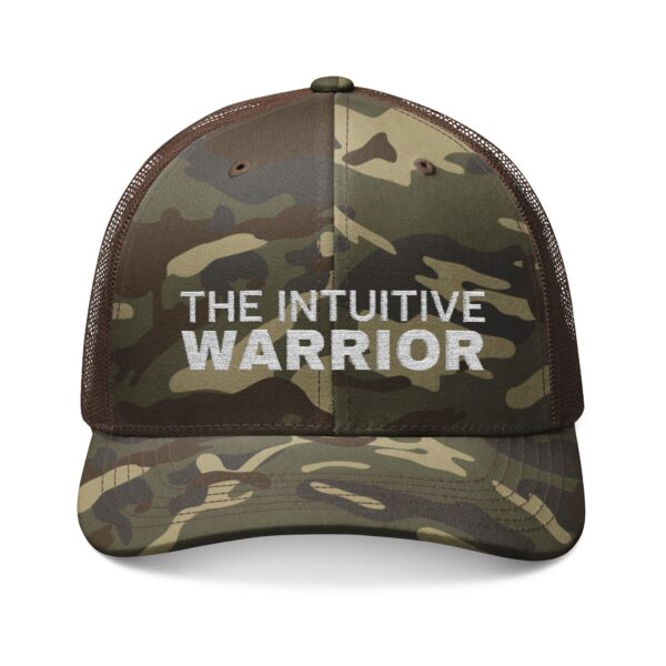 Camouflage Trucker Hat – The Intuitive Warrior | Outdoor Hat, Gift for Veterans, Hunting Cap, Stylish Accessory, Everyday Wear - Image 3