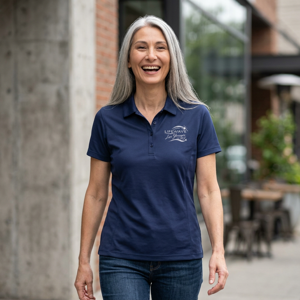 LifeWave Live Younger with MJ Women's Electric Heather Polo - Image 3